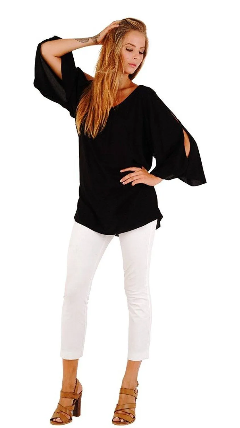 Blake Loose Fitting Long Sleeve Cold Shoulder Tunic Top