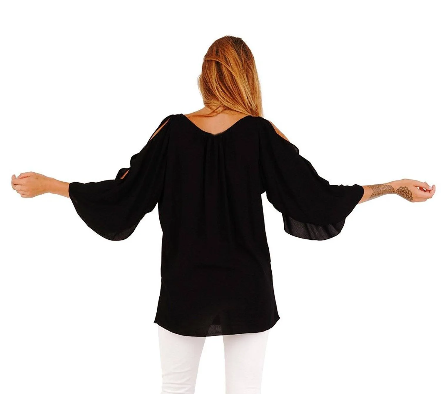 Blake Loose Fitting Long Sleeve Cold Shoulder Tunic Top