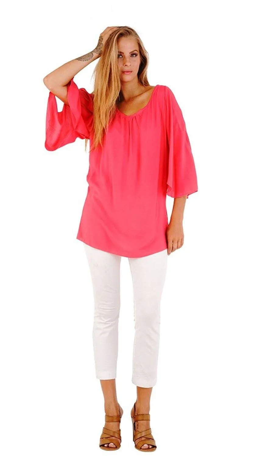 Blake Loose Fitting Long Sleeve Cold Shoulder Tunic Top