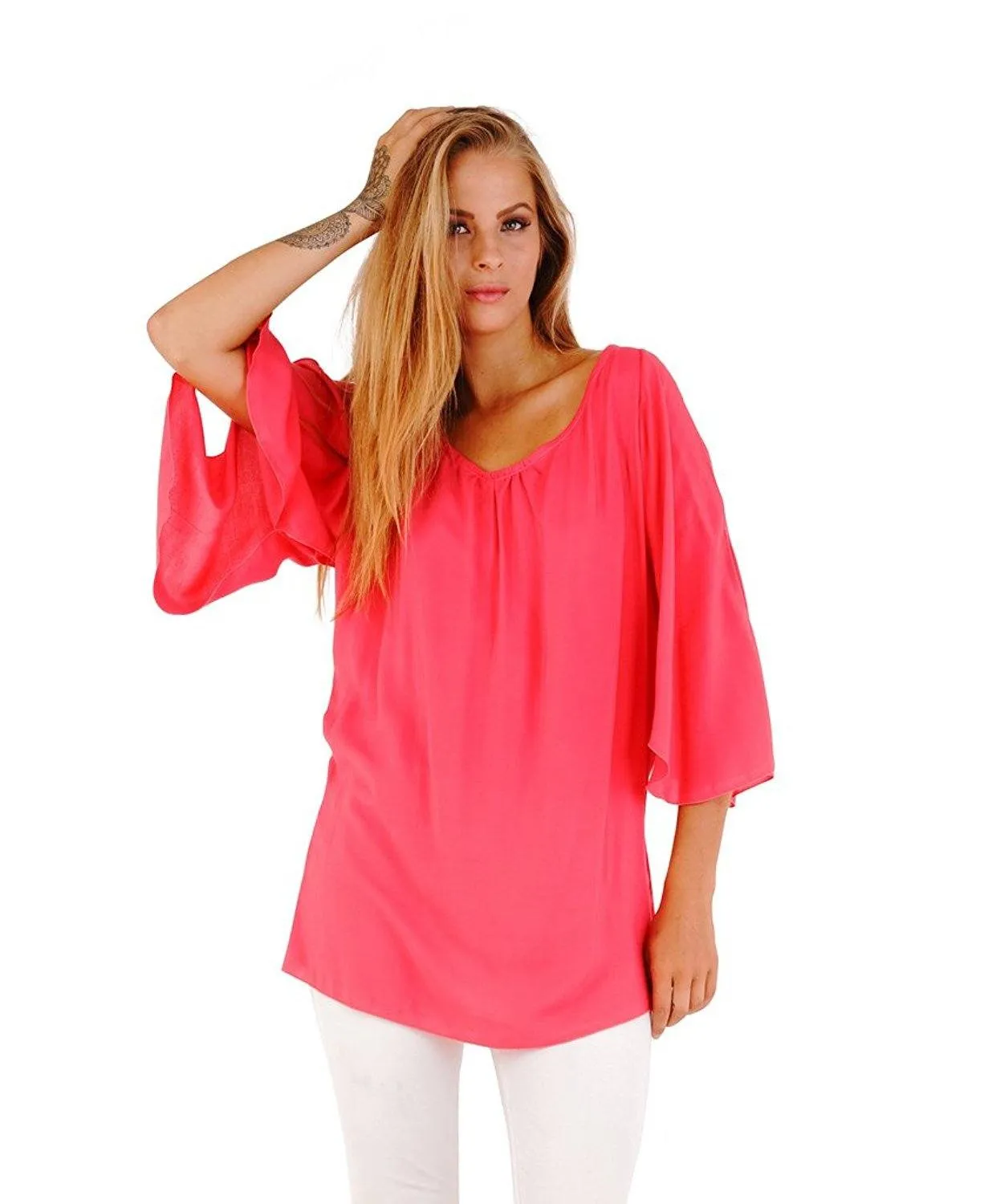 Blake Loose Fitting Long Sleeve Cold Shoulder Tunic Top