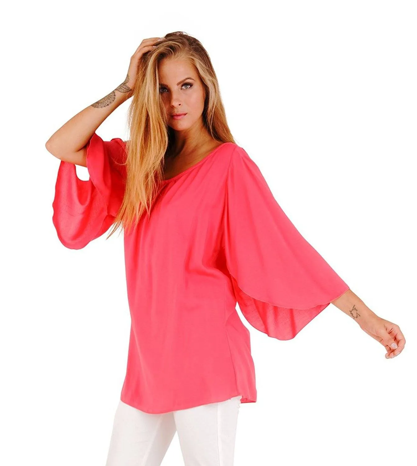 Blake Loose Fitting Long Sleeve Cold Shoulder Tunic Top