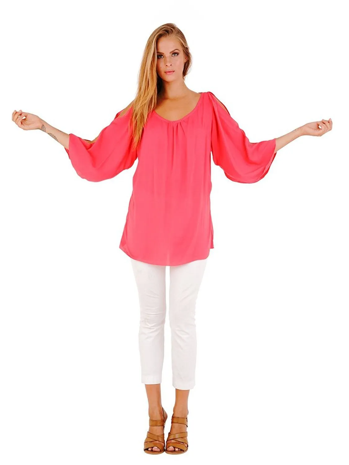 Blake Loose Fitting Long Sleeve Cold Shoulder Tunic Top