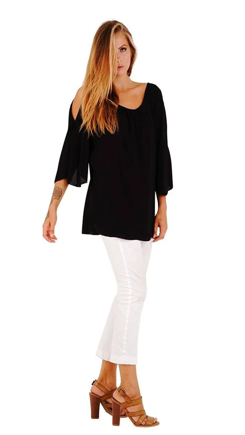 Blake Loose Fitting Long Sleeve Cold Shoulder Tunic Top