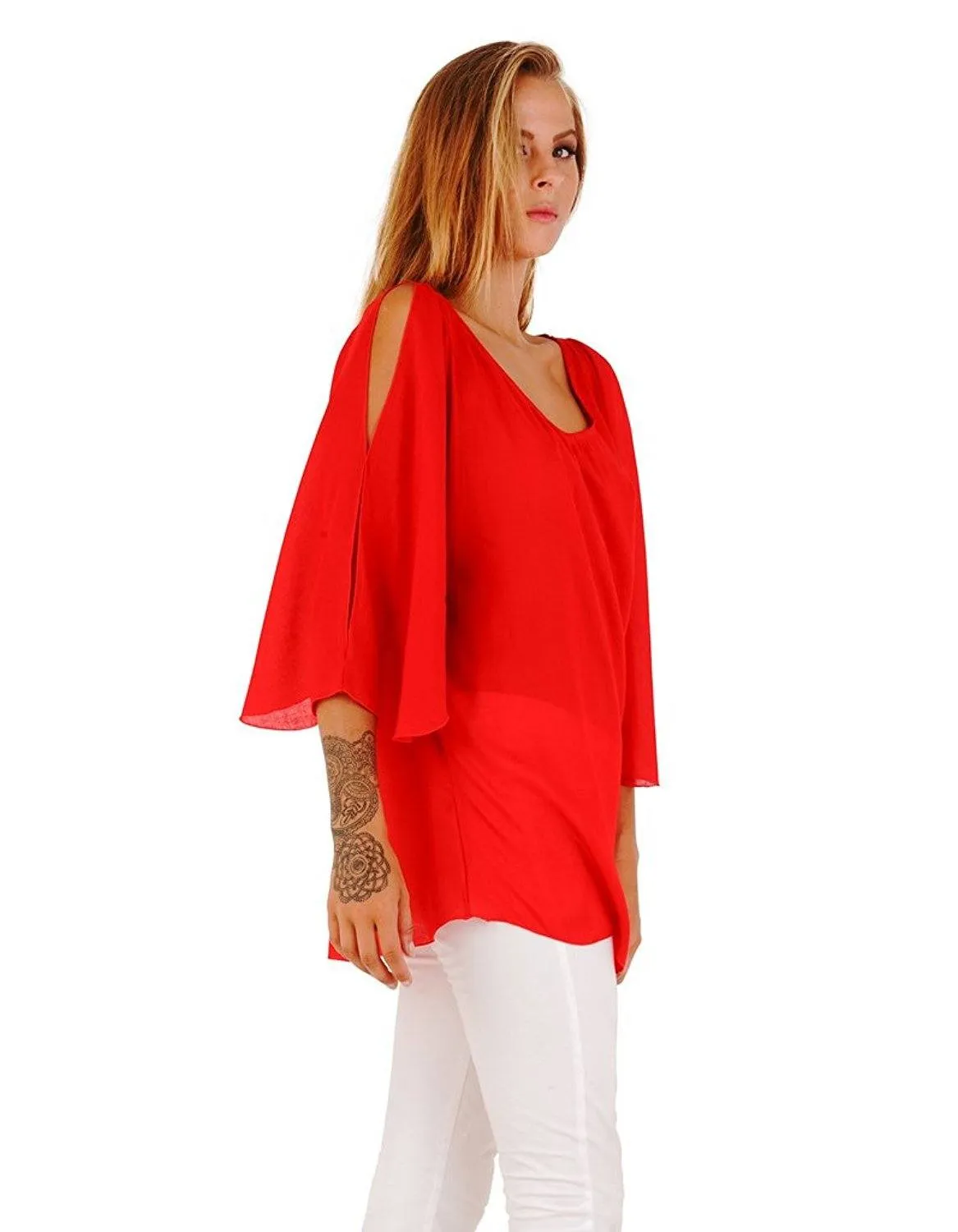 Blake Loose Fitting Long Sleeve Cold Shoulder Tunic Top