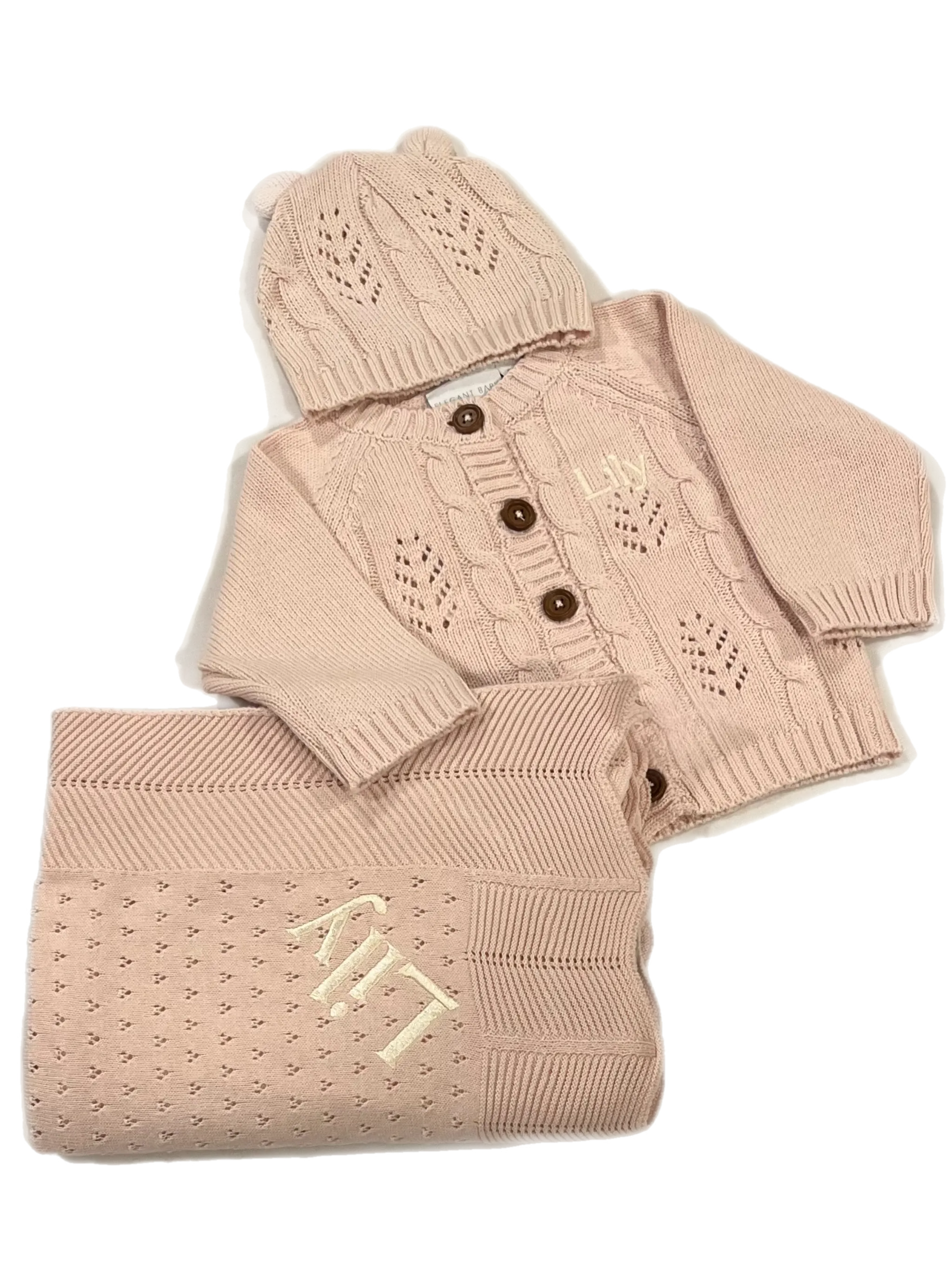 Blush pointelle  leaf knit baby gift set * monogramming available