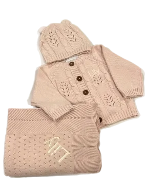 Blush pointelle  leaf knit baby gift set * monogramming available