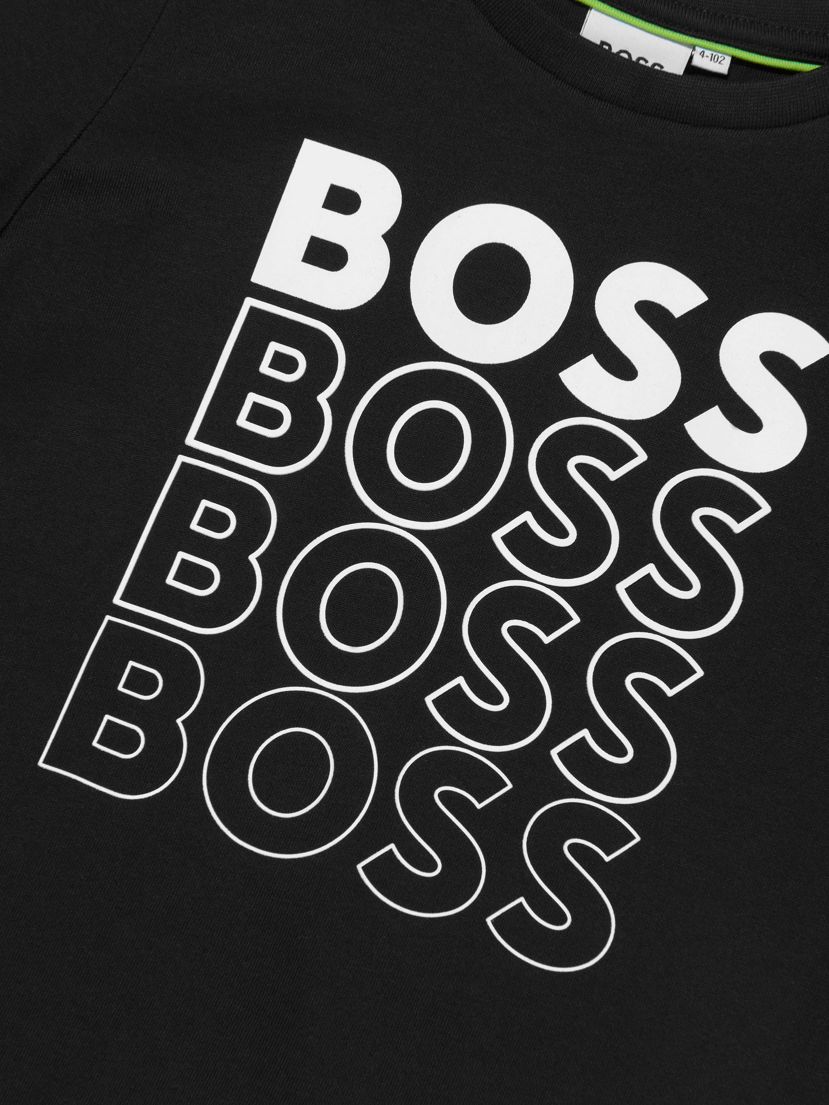 BOSS Boys Gradient Logo Print T-Shirt In Black