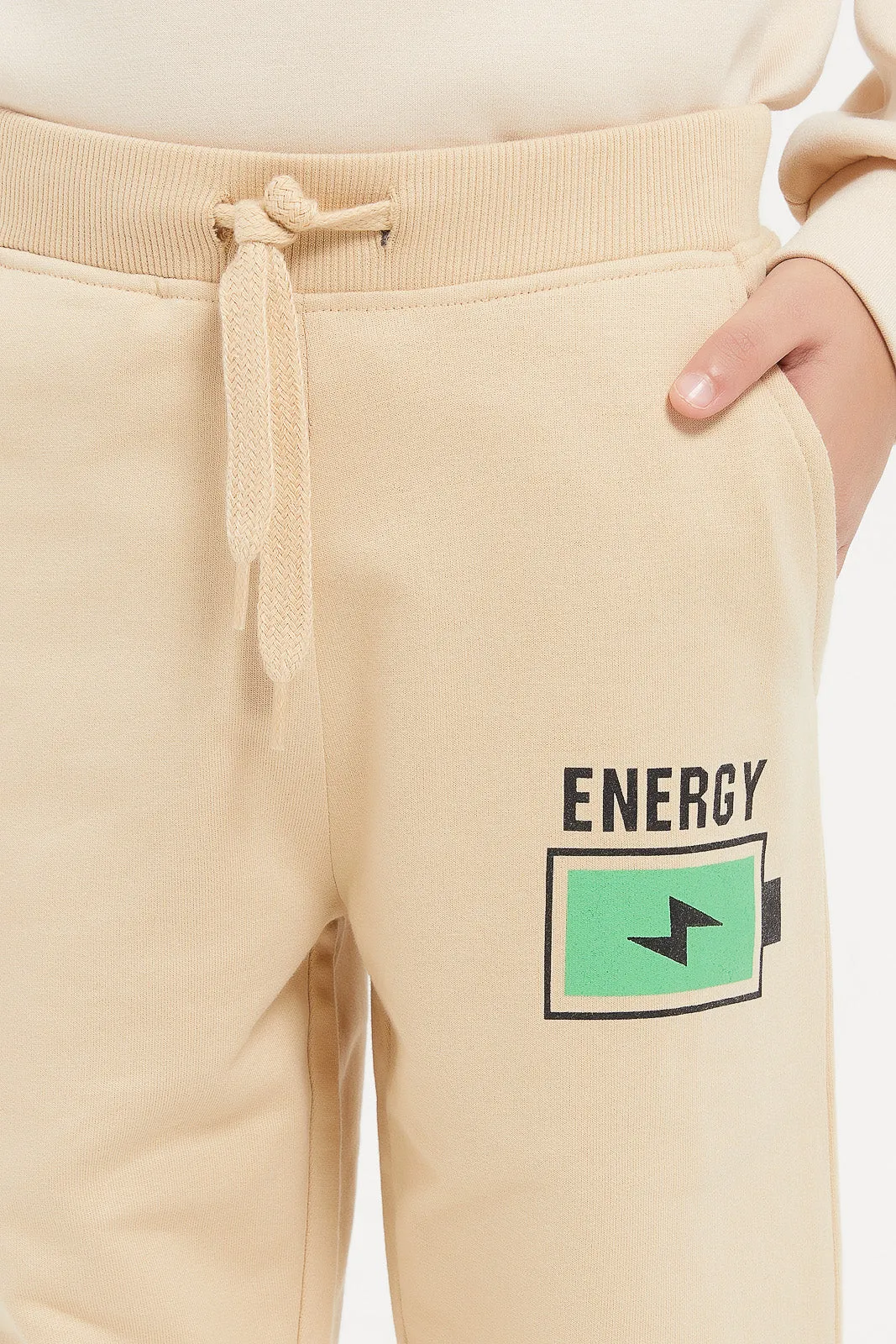 Boys Beige Printed Joggers