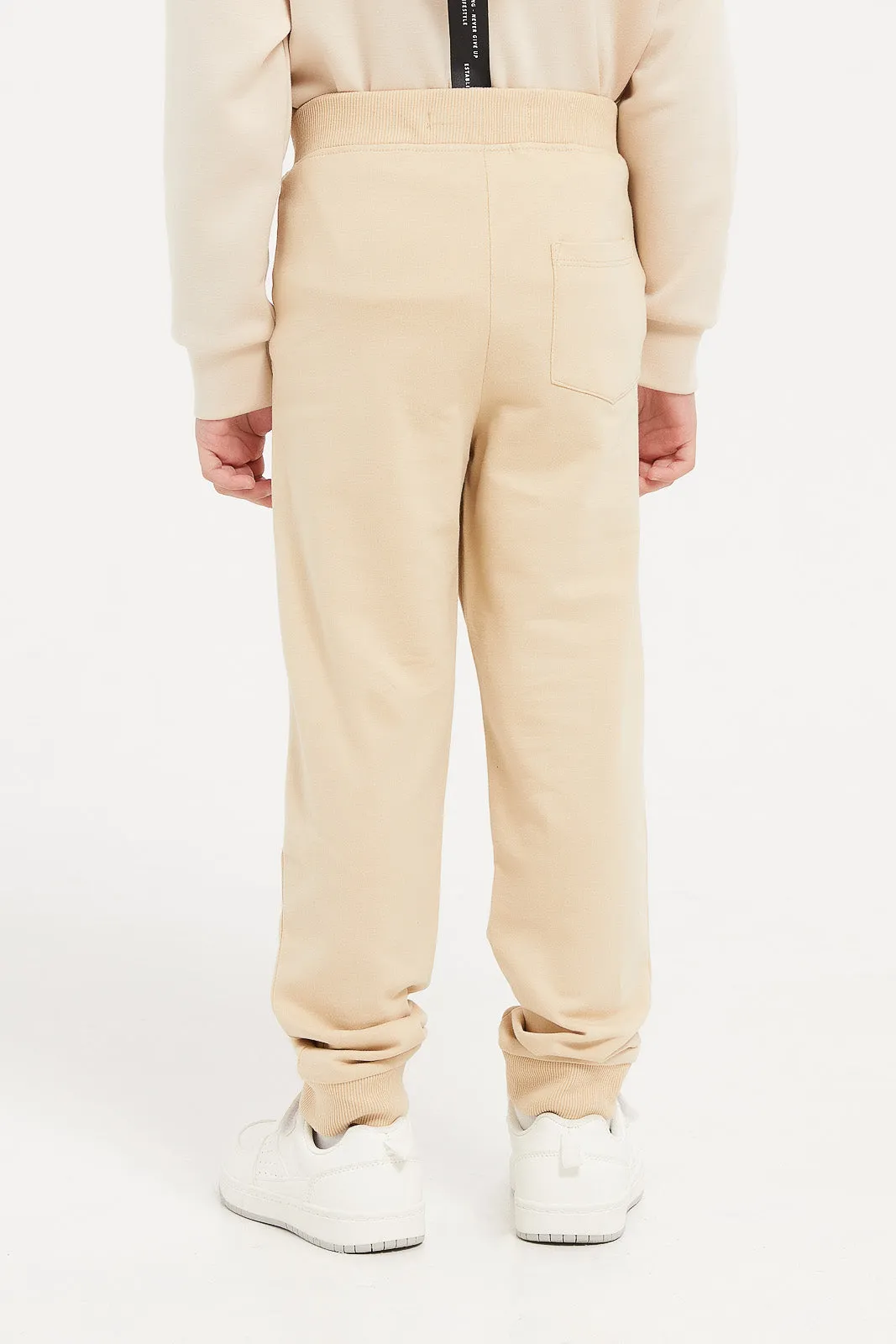 Boys Beige Printed Joggers