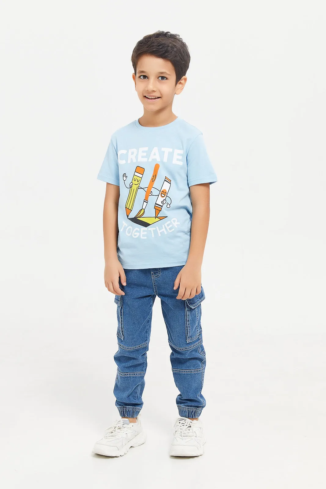 Boys Blue Create Together Chest Print Short Sleeve T-Shirt