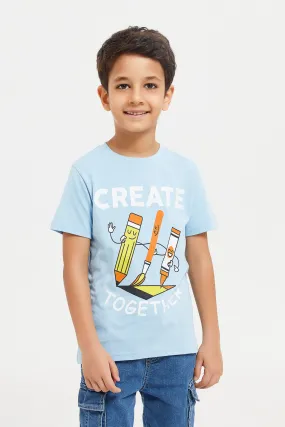 Boys Blue Create Together Chest Print Short Sleeve T-Shirt