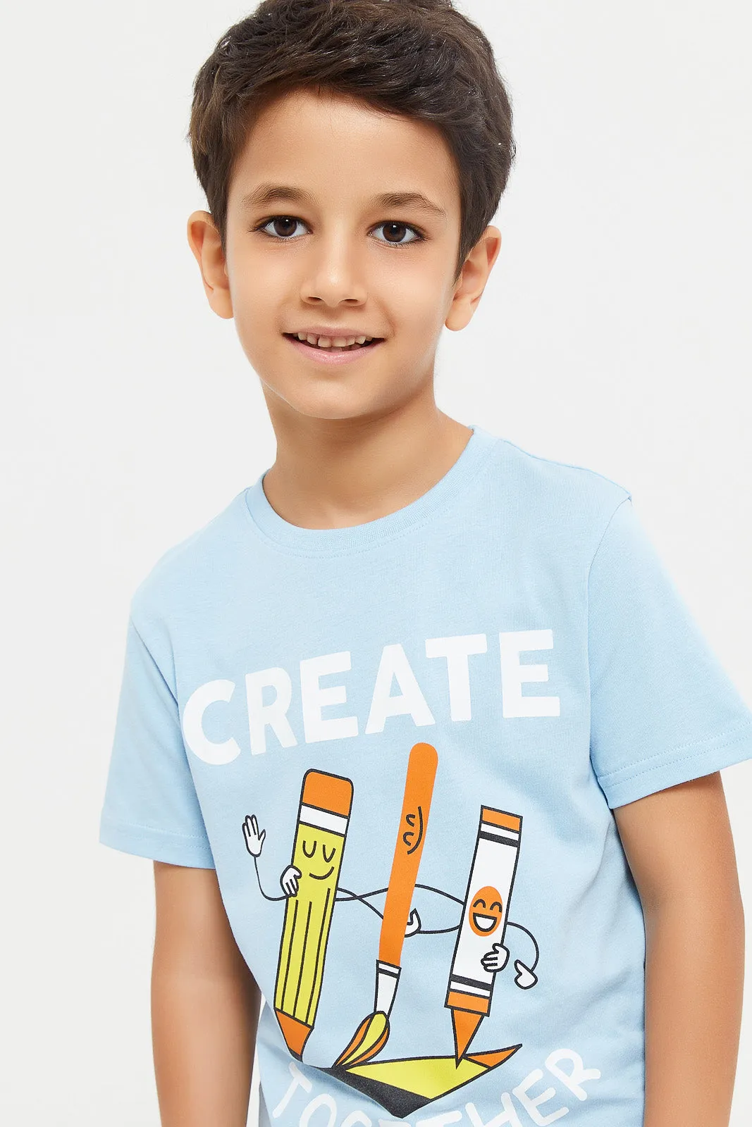 Boys Blue Create Together Chest Print Short Sleeve T-Shirt