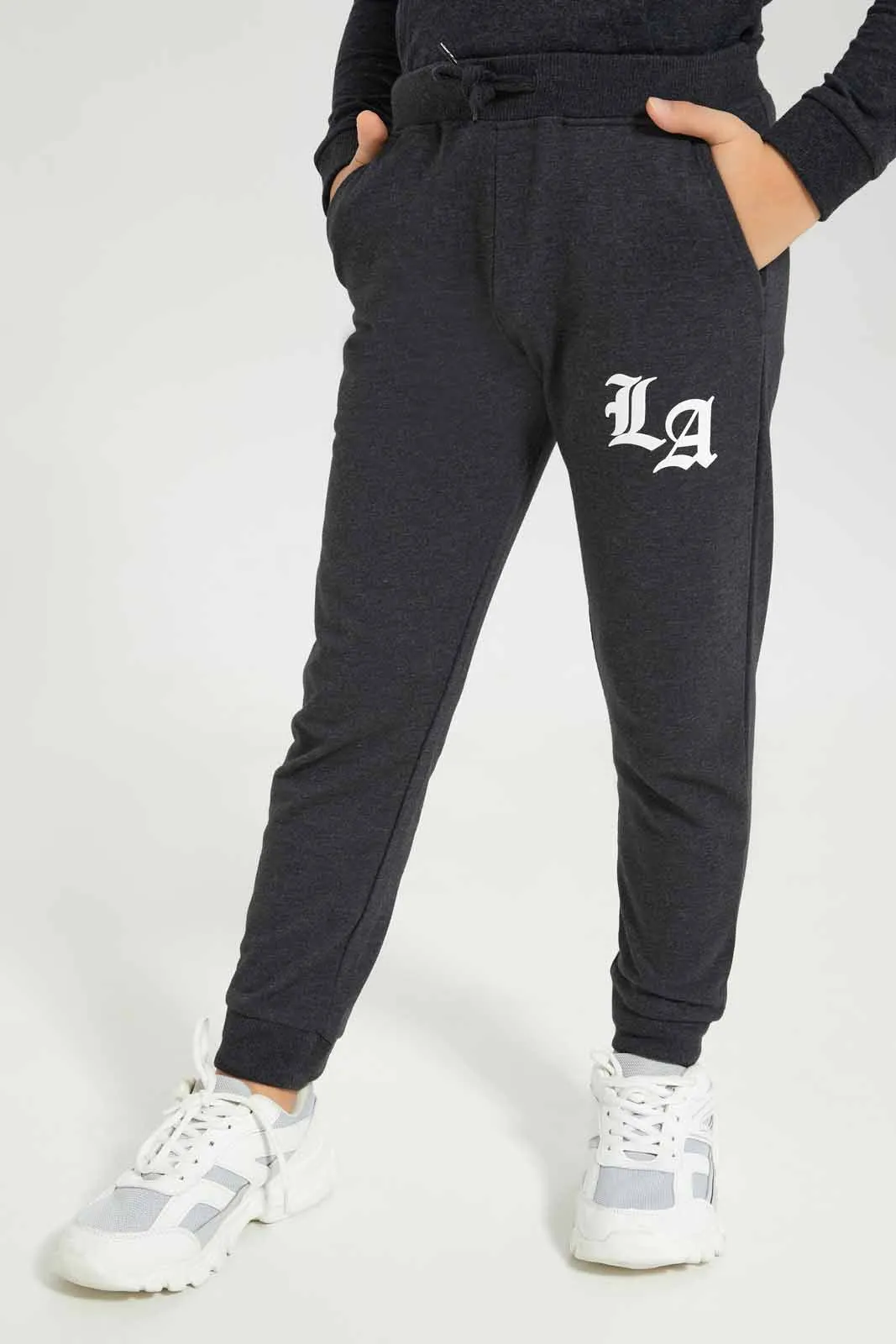 Boys Charcoal Printed Joggers