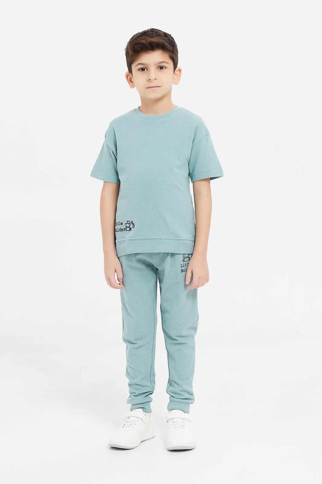 Boys Green Embroidered Oversized T-Shirt