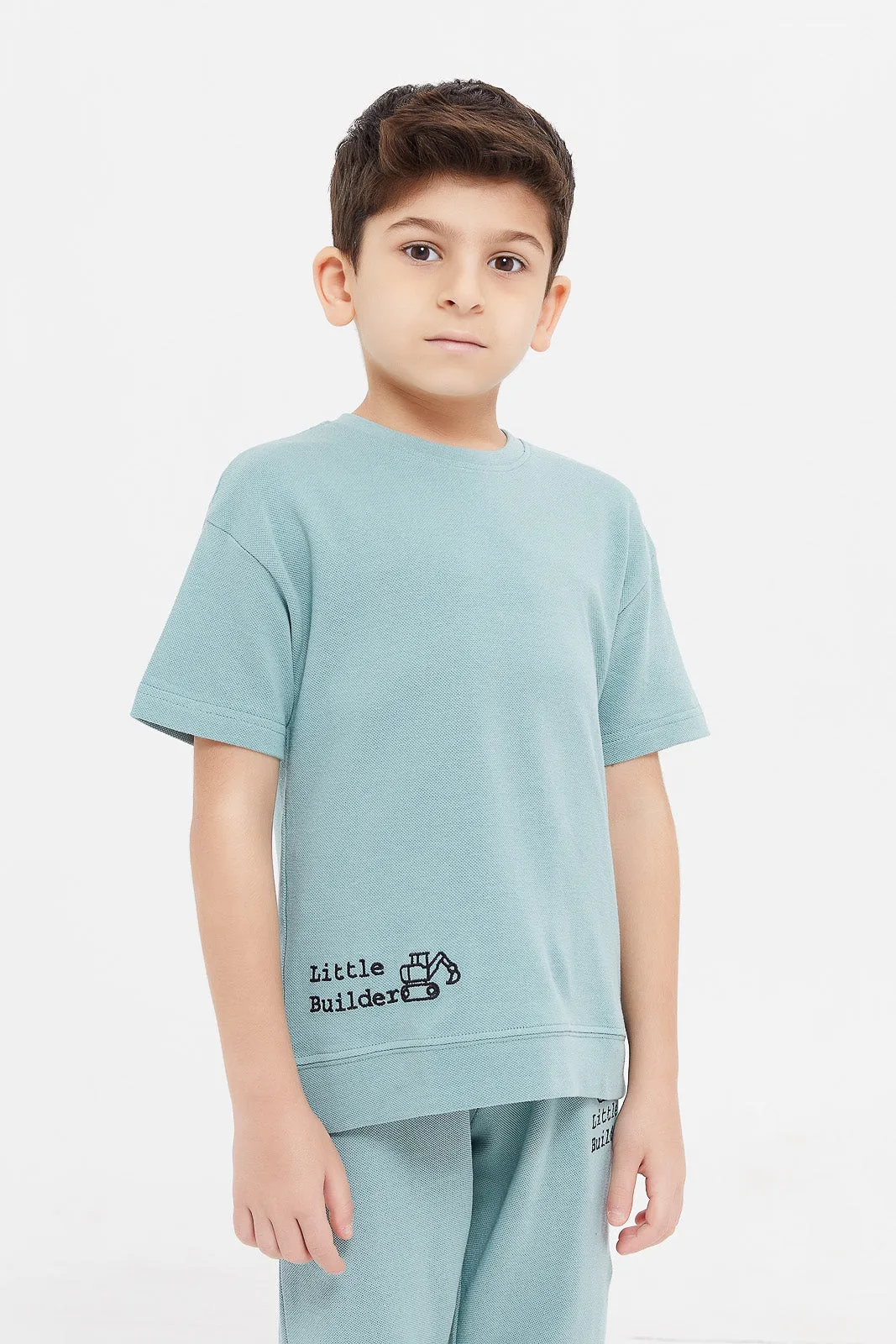 Boys Green Embroidered Oversized T-Shirt