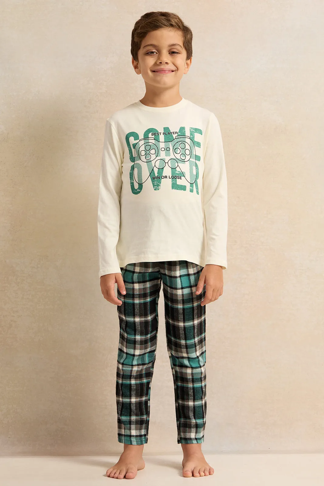 Boys Grey Game Over Print Flannel Pyjama Set (2 Piece)