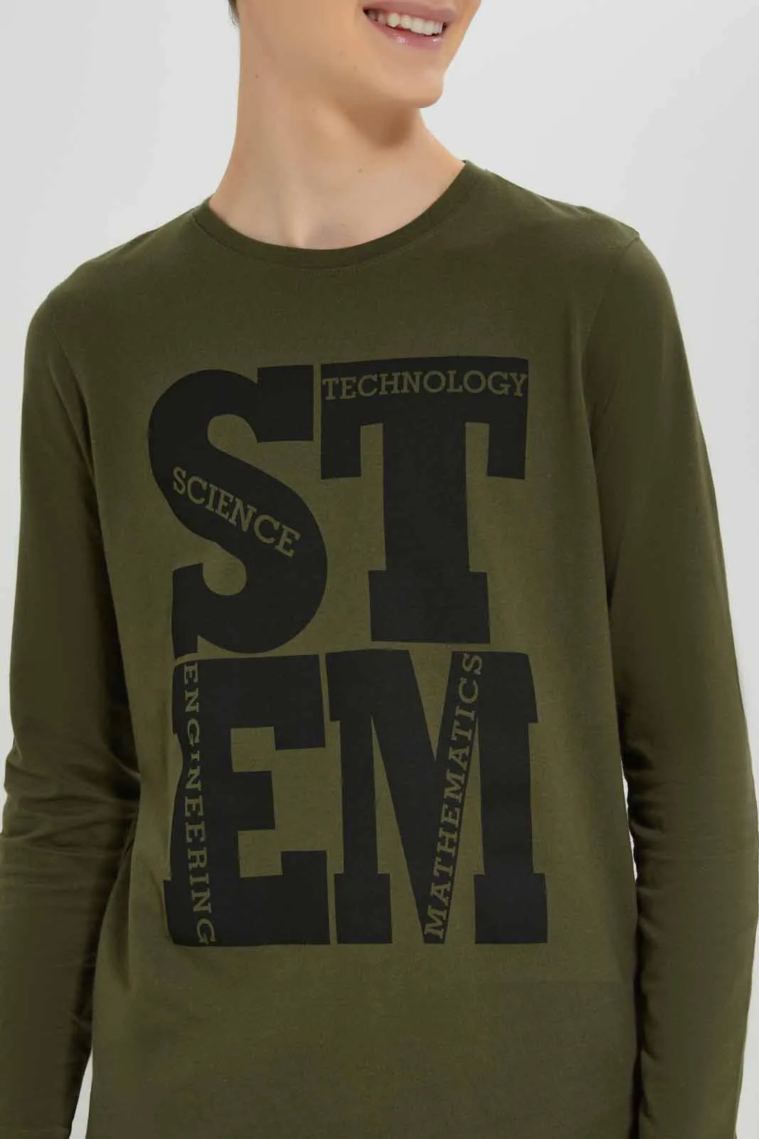 Boys Olive STEM Print T-Shirt