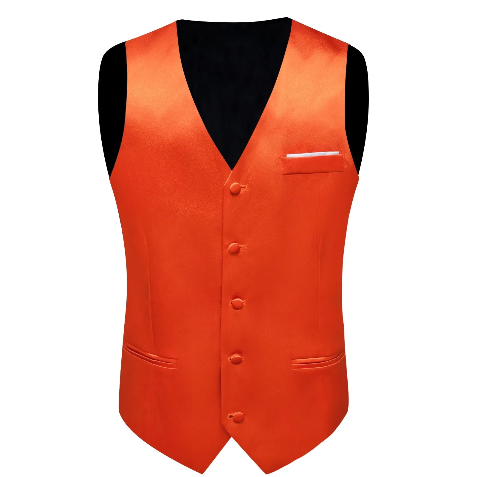 Brilliant Orange Solid Shining Silk Men Vest Necktie Bow Tie Handkerchief Cufflinks Set