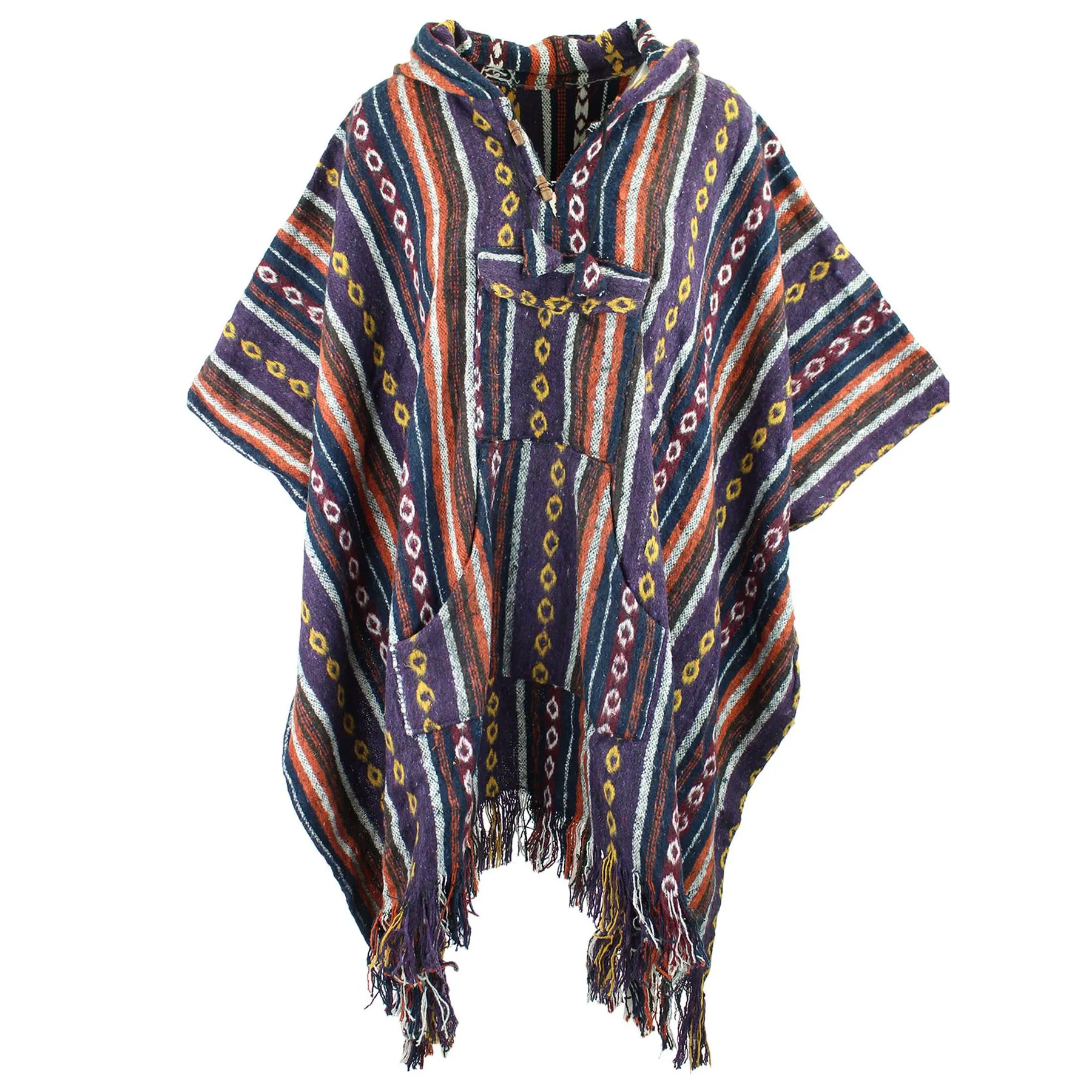 Brushed Gheri Cotton Poncho - 10 Purple Orange Yellow