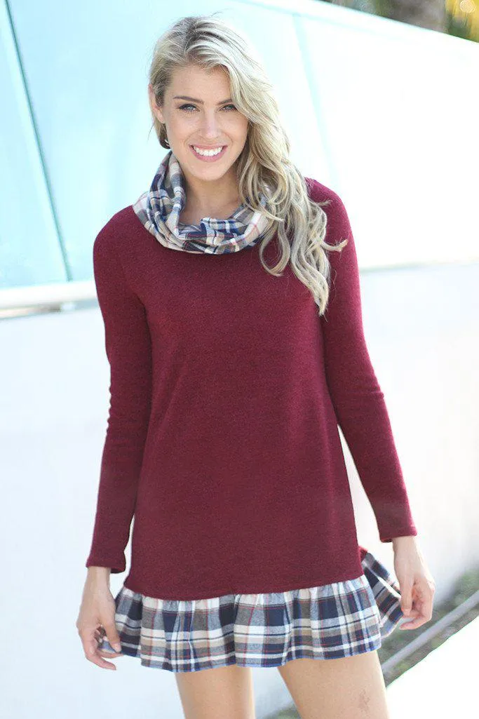 Burgundy Tunic With Plaid Detail