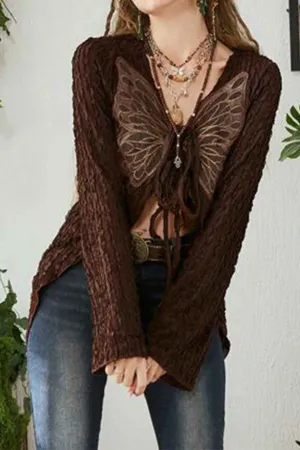 Butterfly Embroidered Tie Cardigan