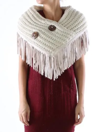 Button Embellished Cable Knit Wrap/Scarf