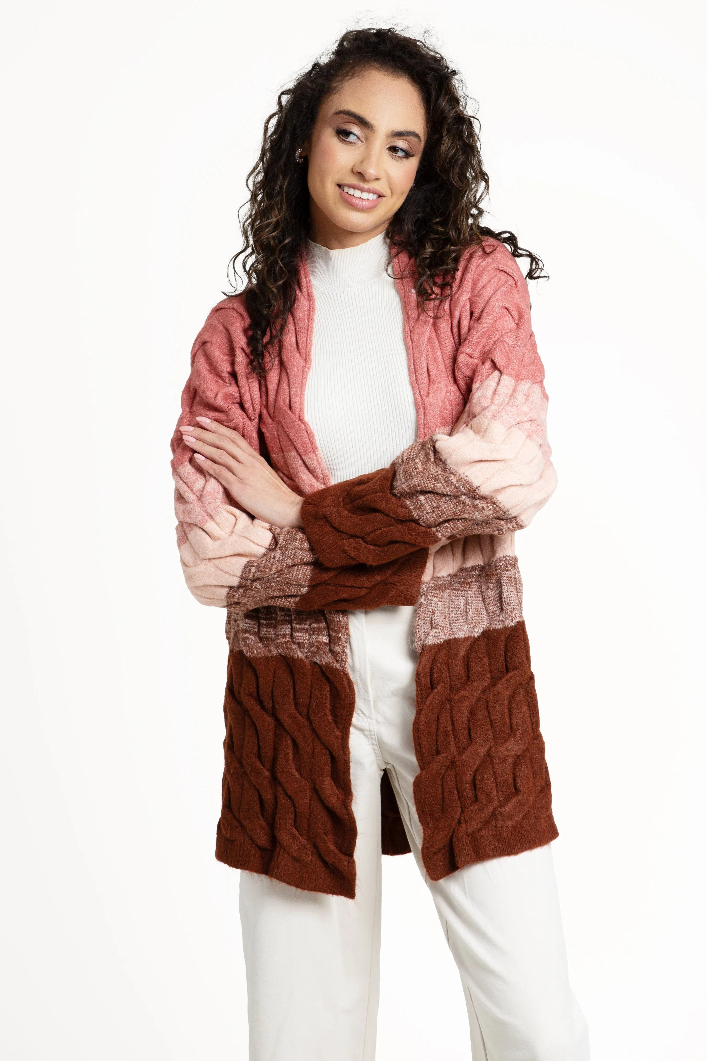 Cable Knit Color Block Cardigan