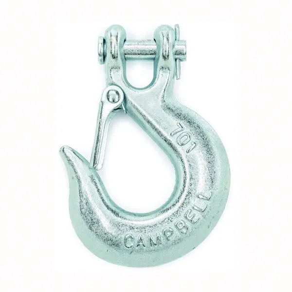 Campbell T9700624 Clevis Slip Hook with Latch, 3/8 in, 5400 lb Working Load, 43 Grade, Steel, Zinc