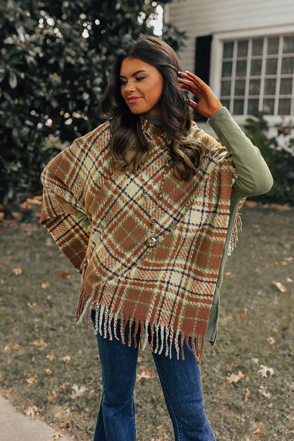 Capture A Memory Plaid Poncho In Brown