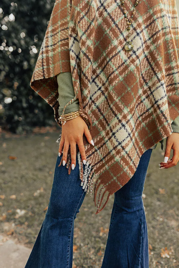 Capture A Memory Plaid Poncho In Brown