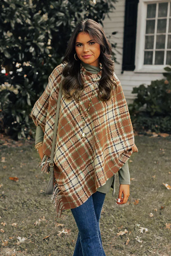 Capture A Memory Plaid Poncho In Brown