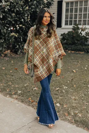 Capture A Memory Plaid Poncho In Brown