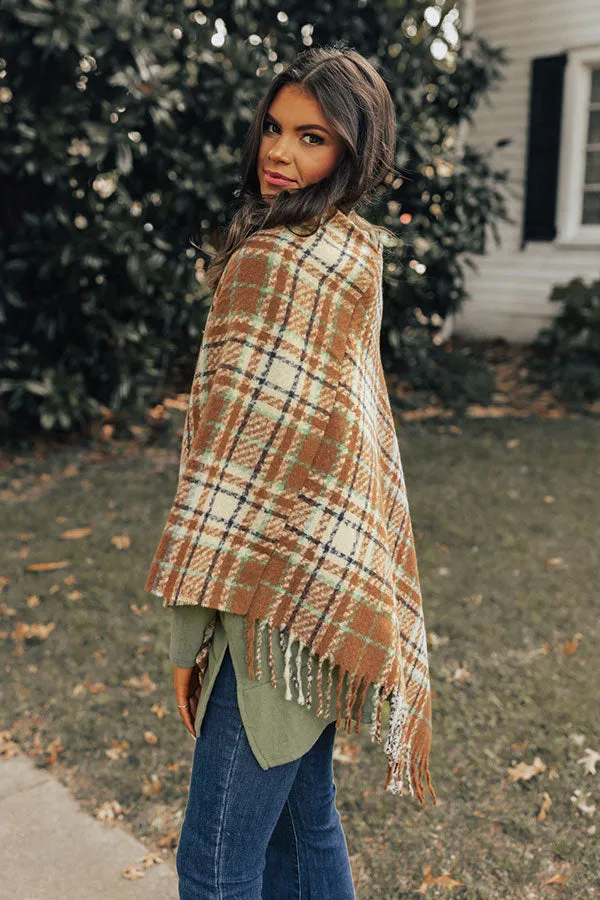 Capture A Memory Plaid Poncho In Brown