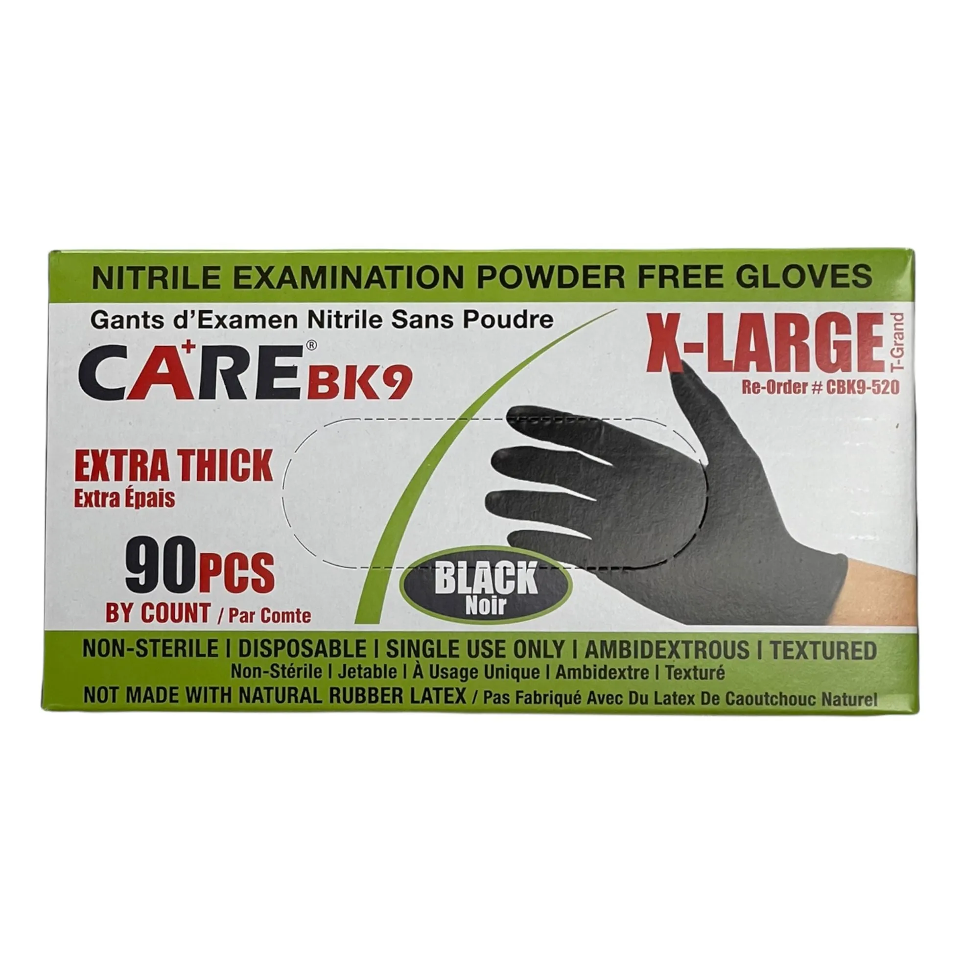 Care BK9 Extra Thick 6 Mil Black Nitrile Examination Gloves