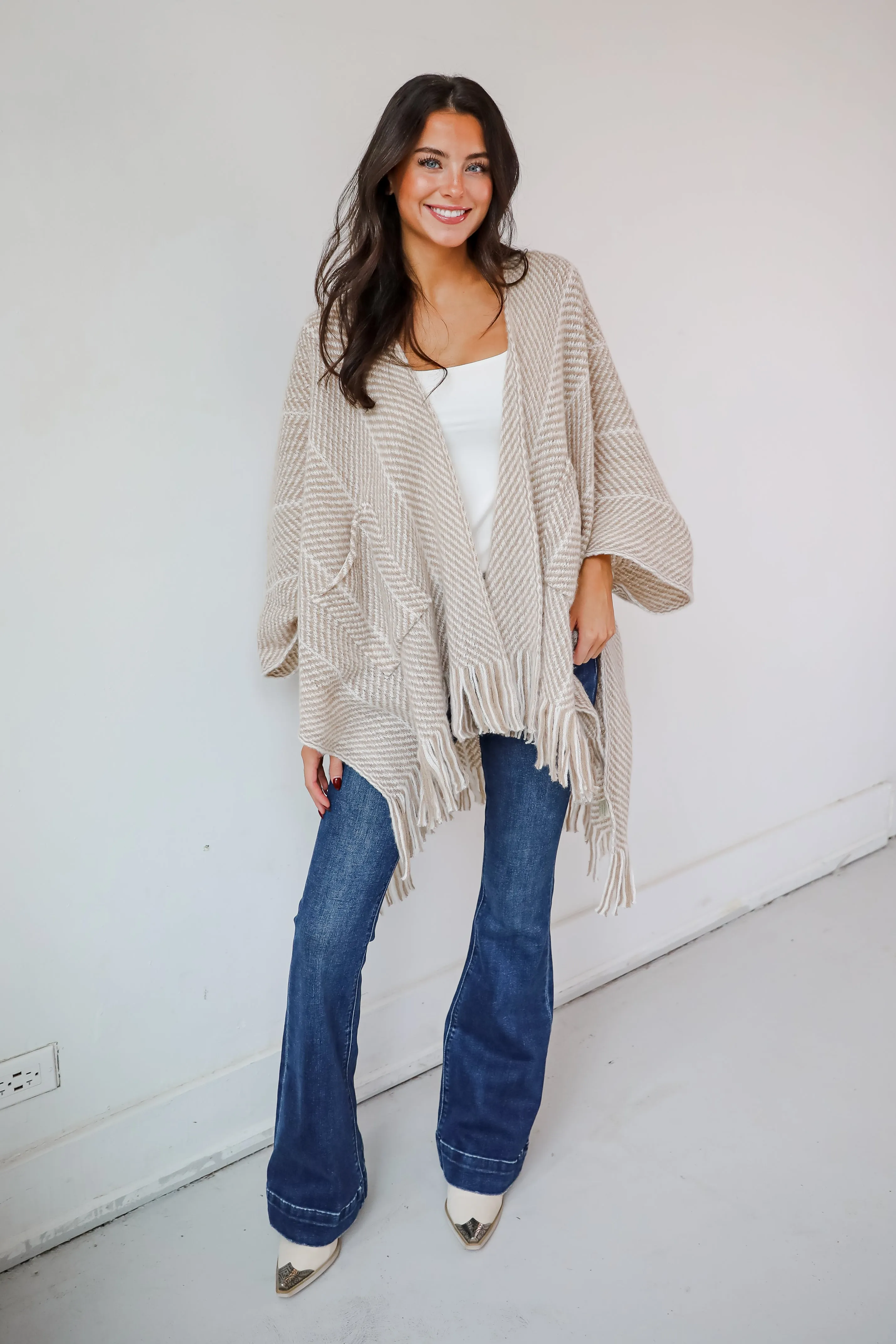 Care For You Beige Fringe Shawl - DOORBUSTER