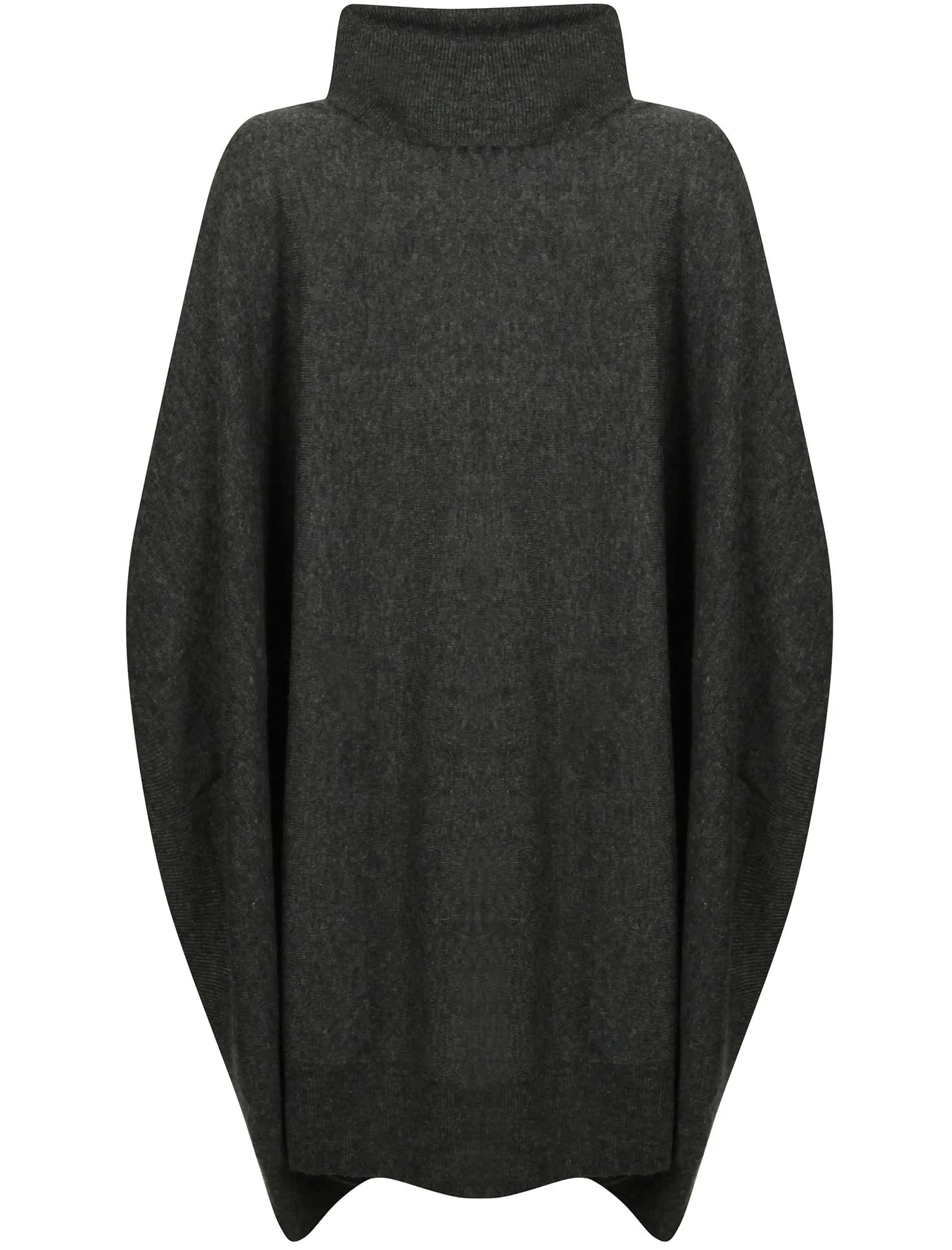 Caro Roll Neck Knitted Poncho with Pockets in Dark Grey Marl - Amara Reya