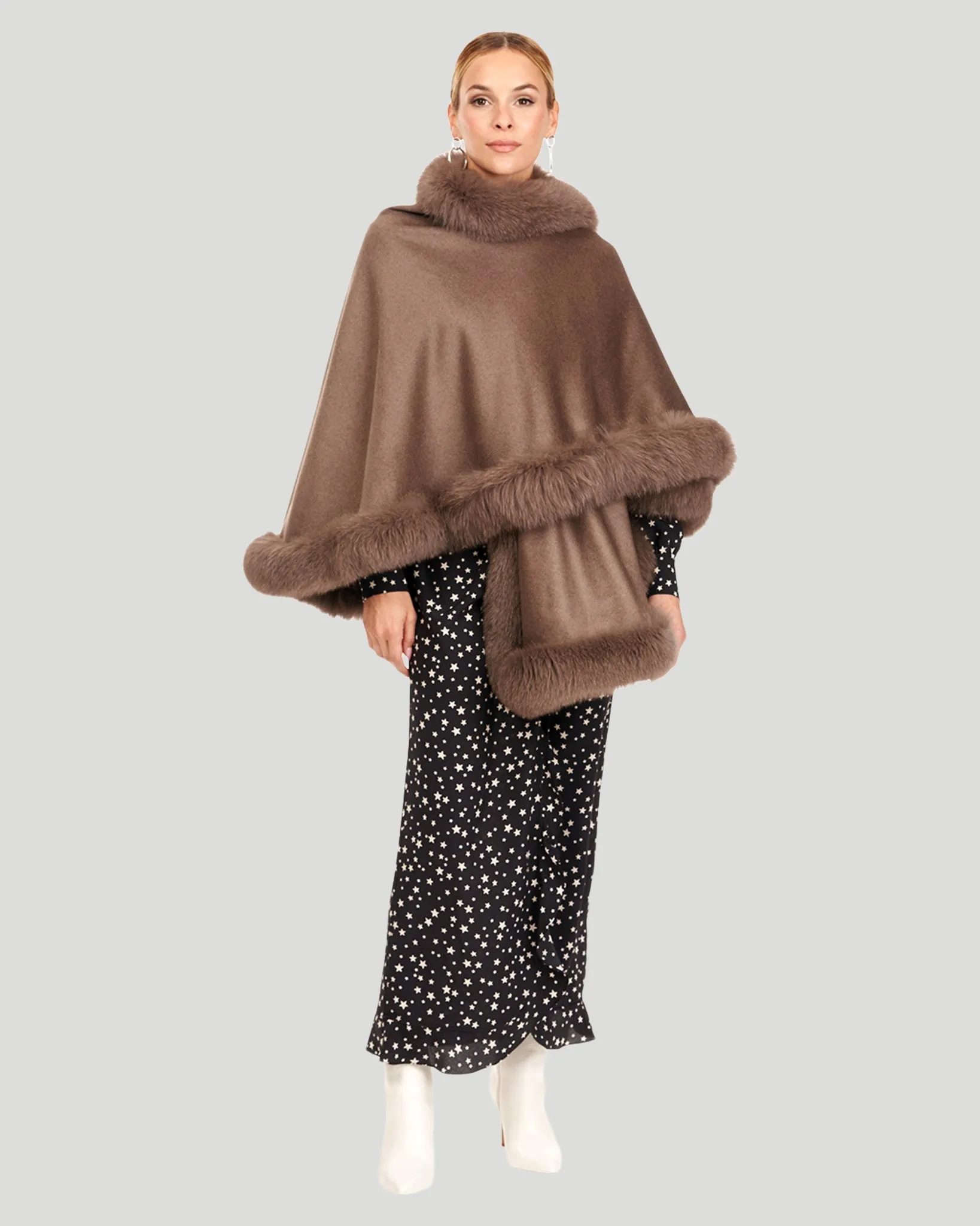 Cashmere Caplet with Fox Trim