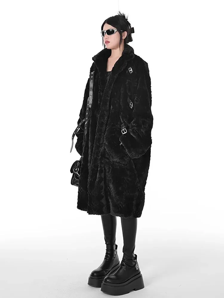 Casual Soft Thick Faux Fur Coat Stand Collar Punk Style Fluffy Coat