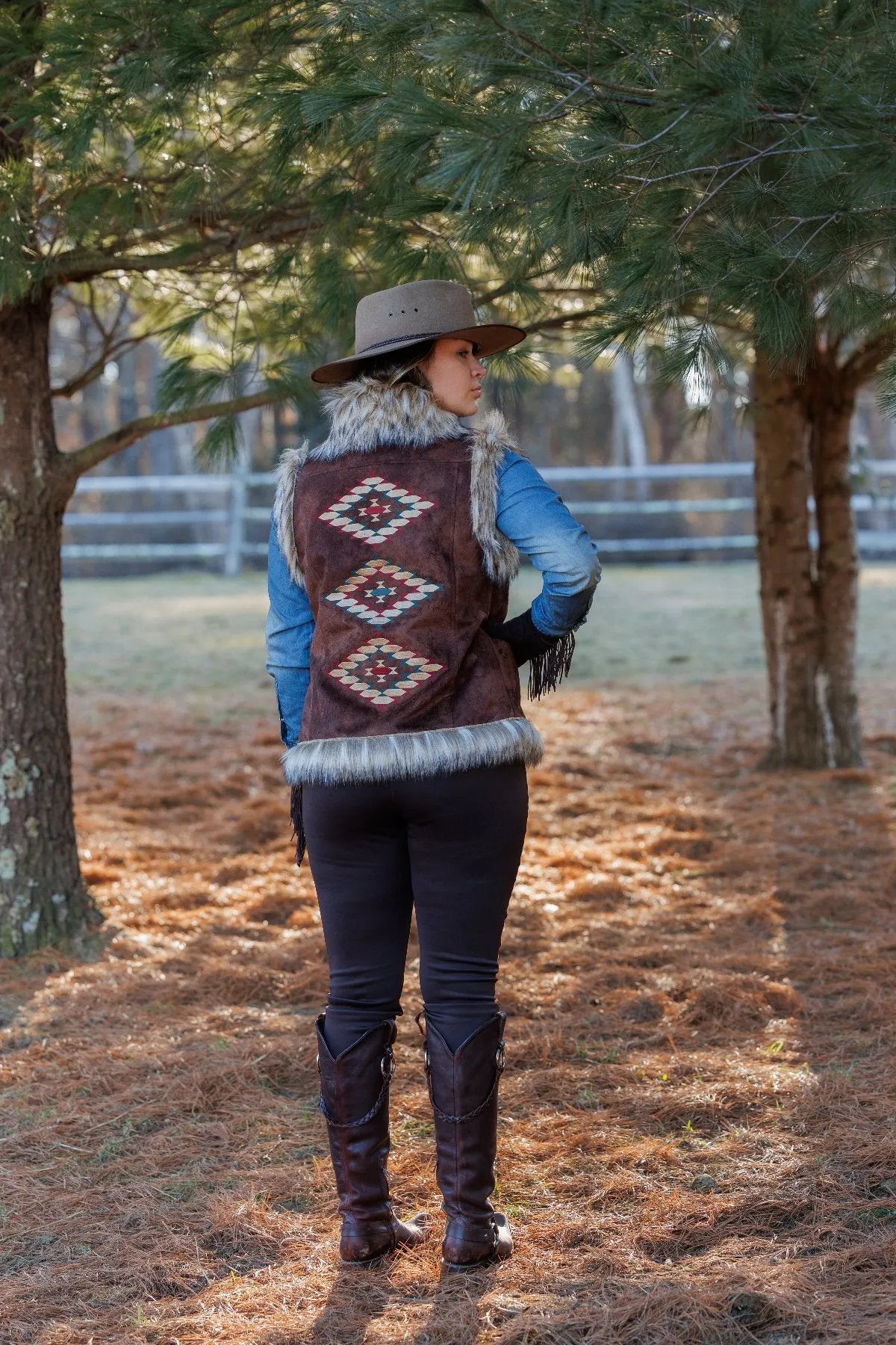 Chateau Embroidered Suede Vest in Cedar by Tasha Polizzi