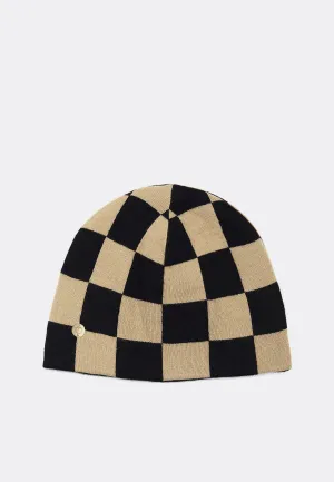 Chessboard Check Beanie - Beige