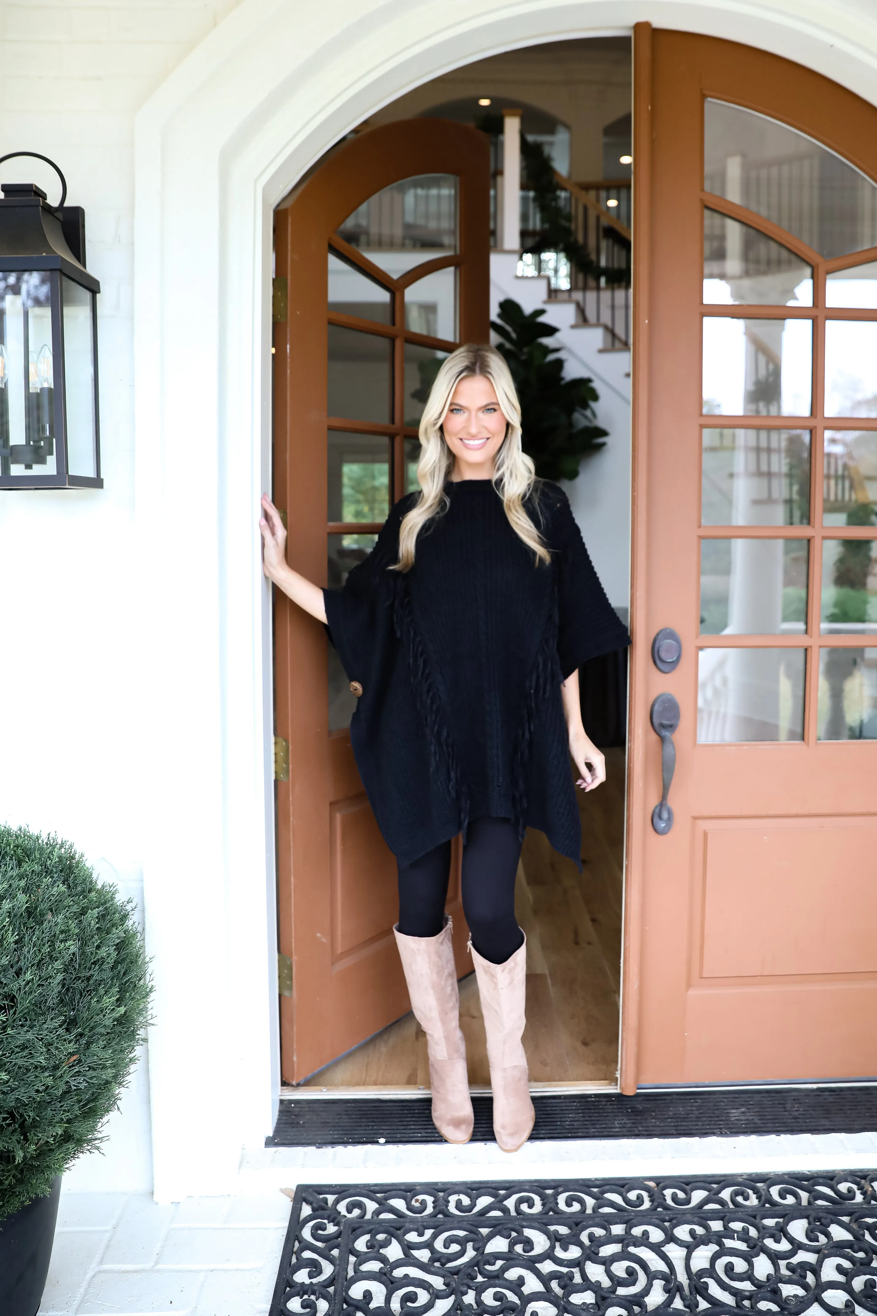 Chic Warmth Black Knit Poncho - DOORBUSTER