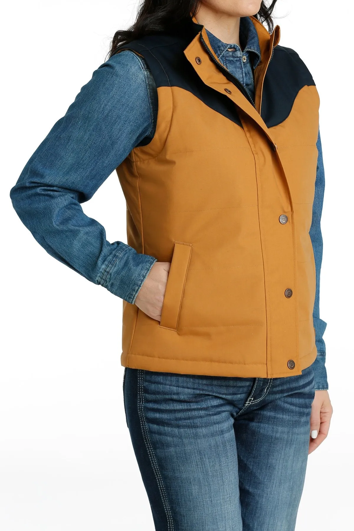 Cinch Women's Concealed Carry Canvas Vest in Brown and Navy