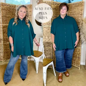 City Lifestyle Button Up Half Sleeve Poncho Top in Teal