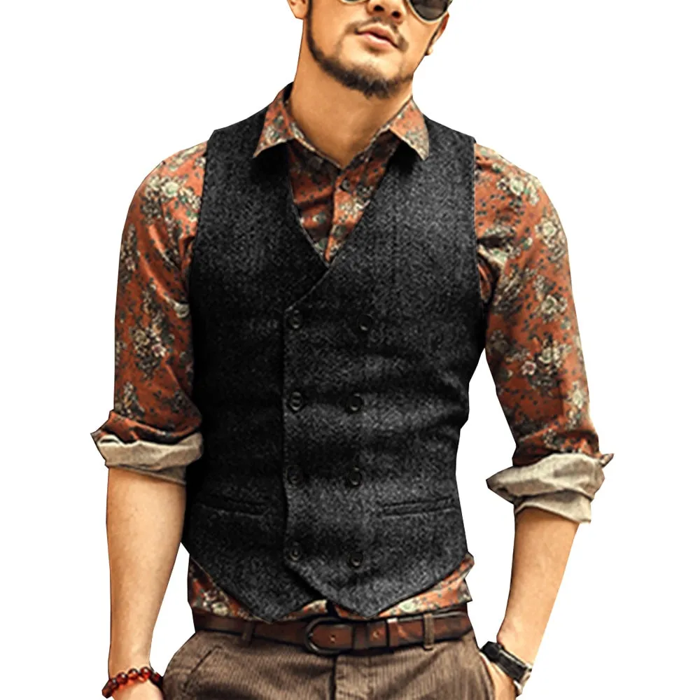 Classic Double Breasted V-Neck Vest