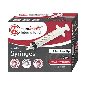 Clinihealth Syringes 20ml Luer Slip 50 Pack