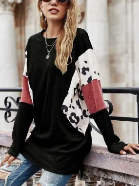 Contrast Print Dolman Long Sleeve Top