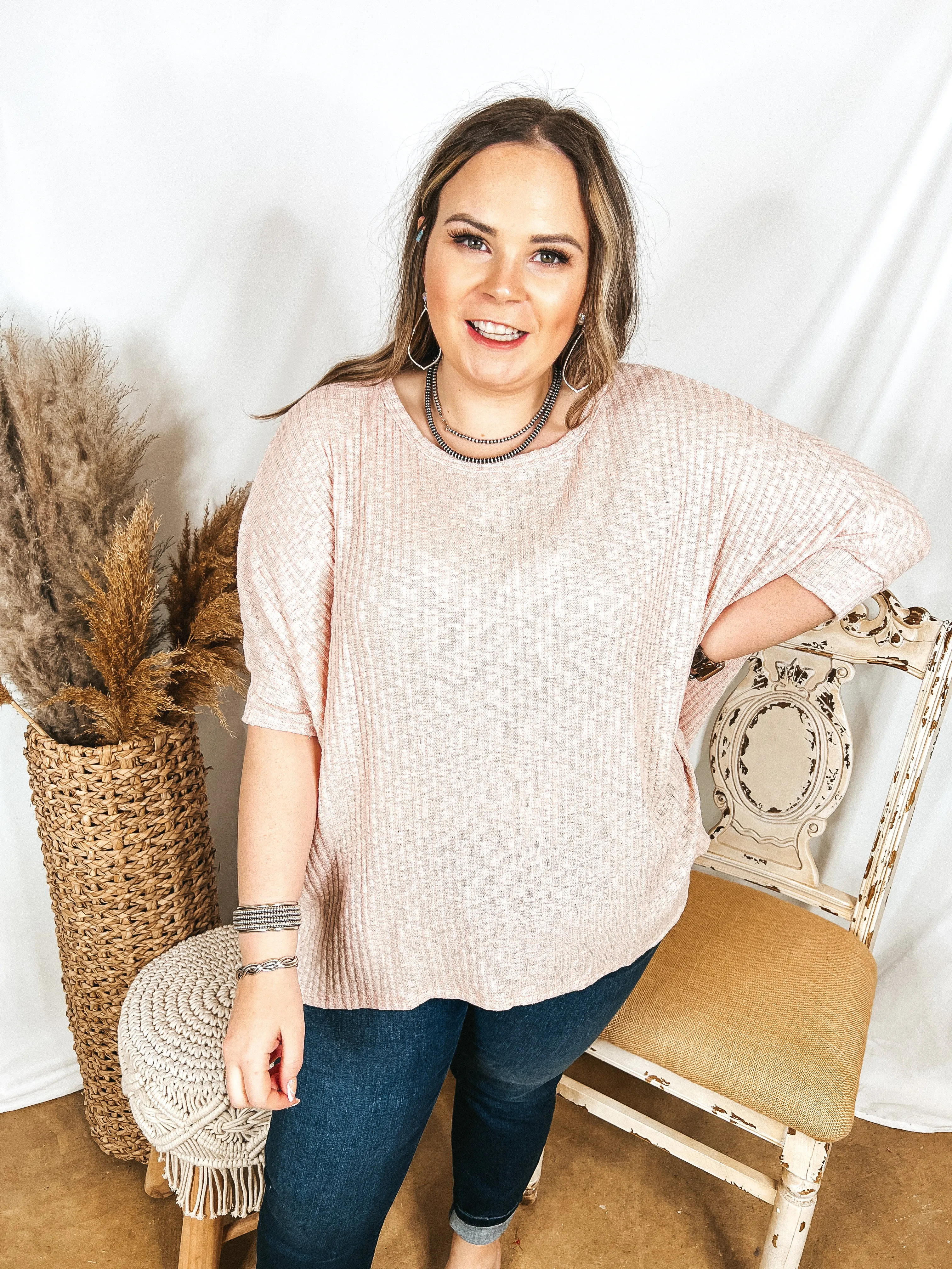 Corner Cafe Ribbed Poncho Top in Blush Pink