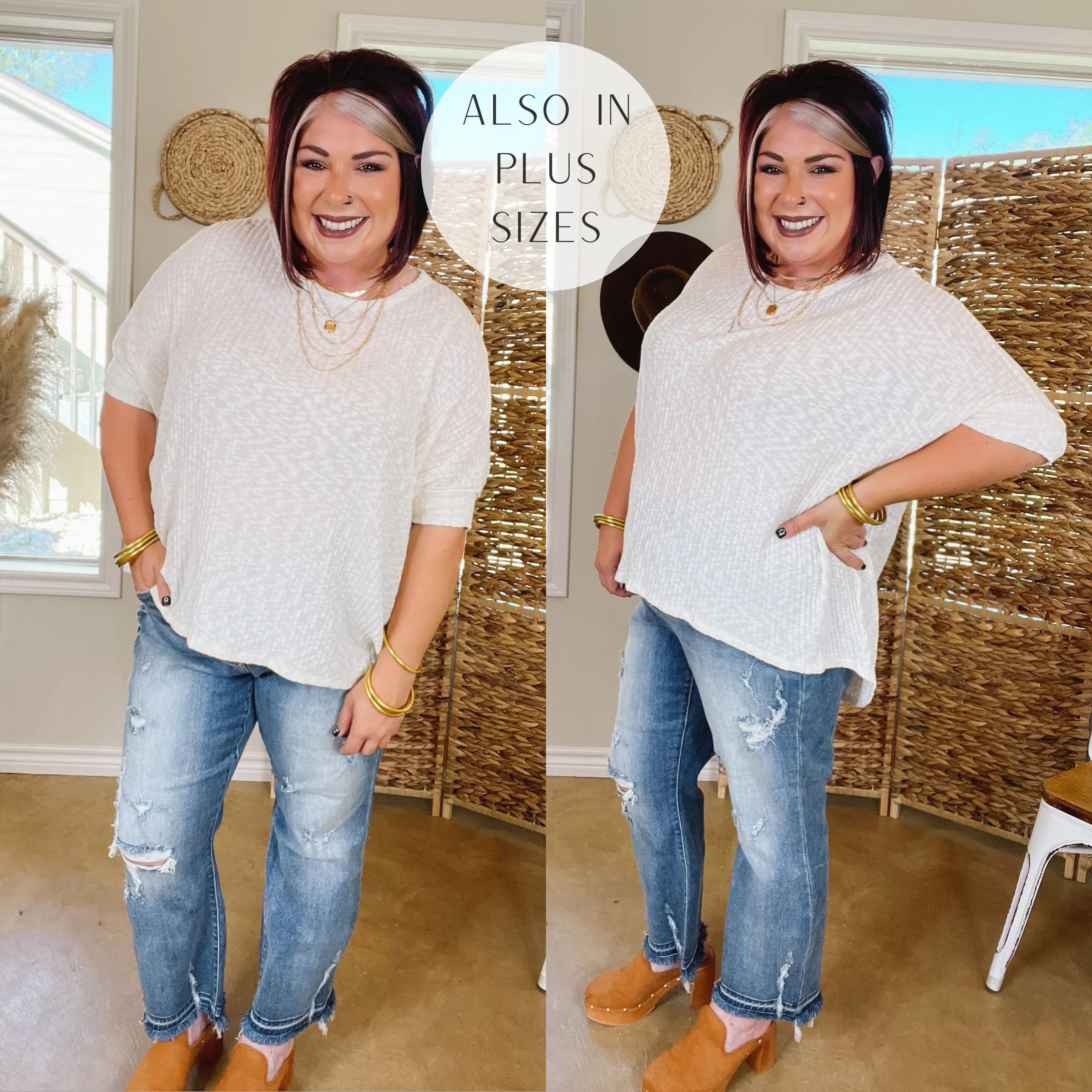 Corner Cafe Ribbed Poncho Top in Ivory