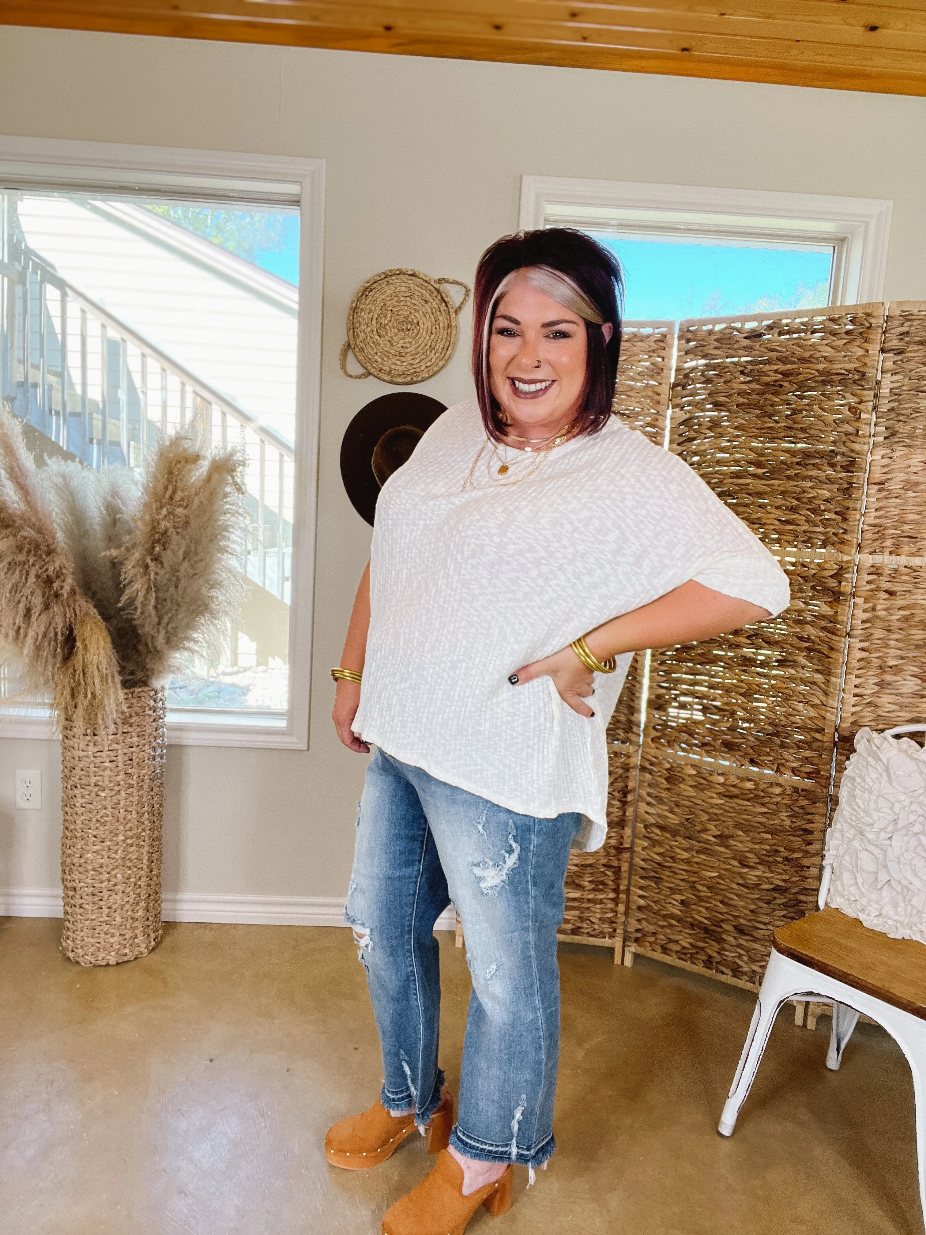 Corner Cafe Ribbed Poncho Top in Ivory