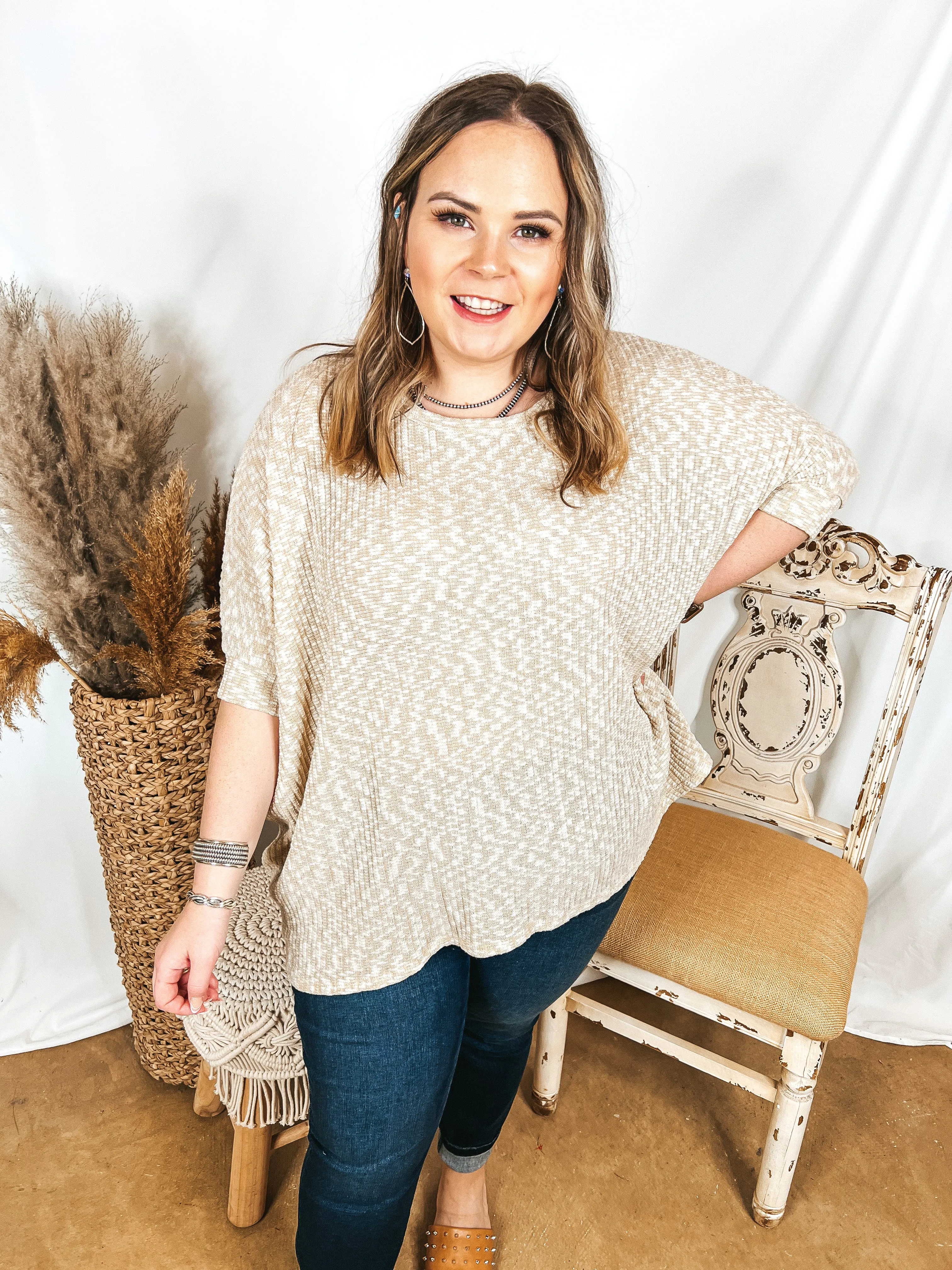 Corner Cafe Ribbed Poncho Top in Oatmeal